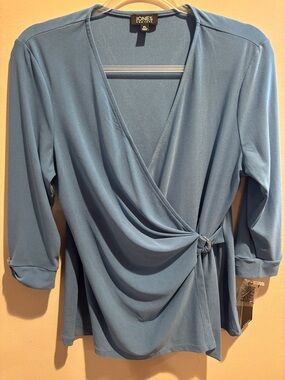 Jones New York Blue Wrap Top with Side Ring